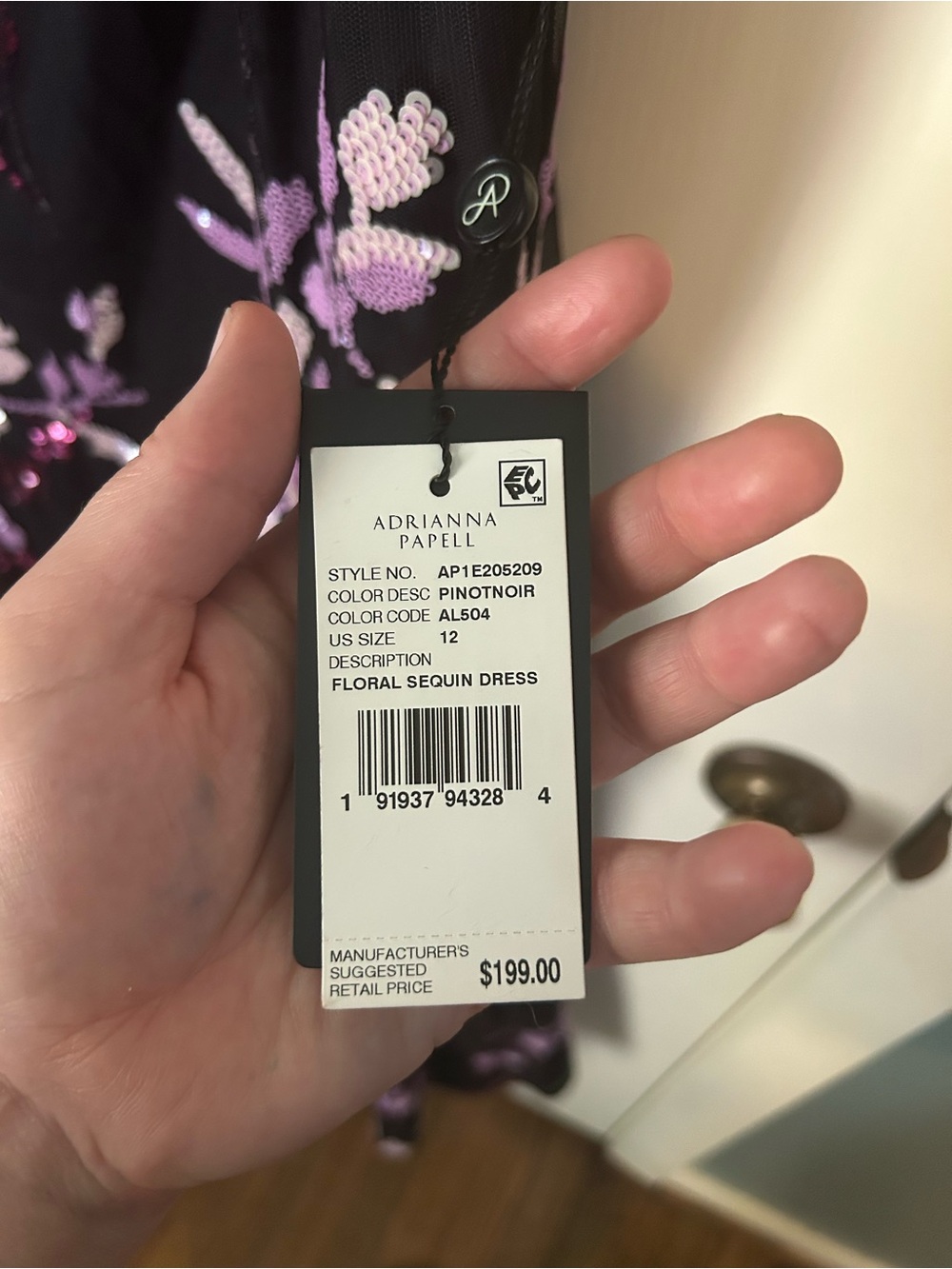 Adrianna Papell Floral Slip Midi Dress - Black with Pink & Purple Floral Print - Picture 6 of 7